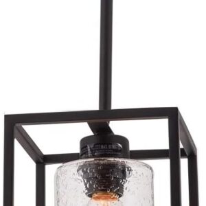 VILUXY Black Pendant Lights Kitchen Island Farmhouse Seeded Glass 1-Light Dining Room Pendant Lamp Fixtures Metal Cage Hanging Lights for Over Sink