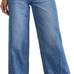 Sidefeel Women's Wide Leg Jeans High Waisted Strechy Raw Hem Zimbaplatinum Denim Pants