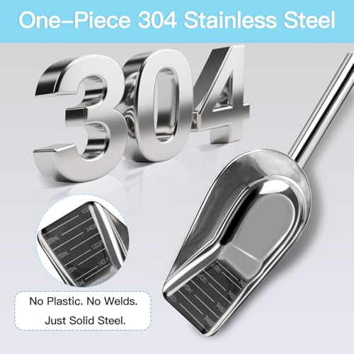Dog-Cat Food Scoop 1 Cup – Thickened 304 Stainless Steel Pet Food Scoop with Long Handle, Precision Scale, Easy to Clean, Suitable for Wet Dry Food - Image 5