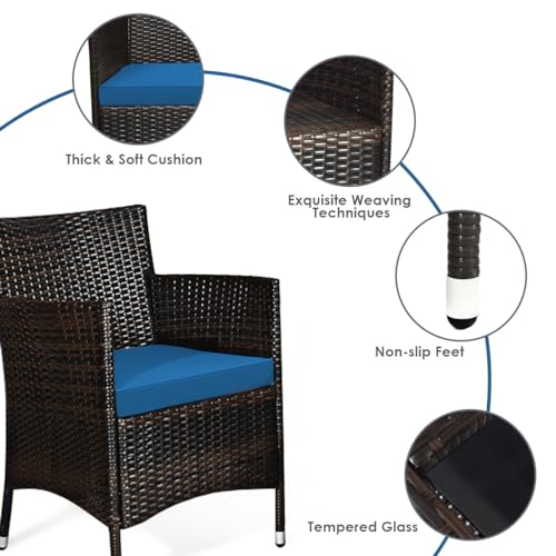 Goplus 4-Piece Rattan Patio Set, Outdoor/Indoor Wicker Conversation Set for Pool, Backyard, Lawn, Wicker Chairs and Sofa with Soft Cushion, Rattan Furniture with Tempered Glass Coffee Table - Image 8