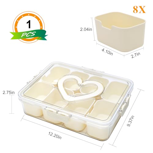 Divided Serving Tray with Lid and Handle,Snackle Box Containers with 8 Compartment,Portable Snack Serving Platters Reusable Storae Organizer for Fruits,Nuts,Candy,Party,Picnic,Veggies - Image 4