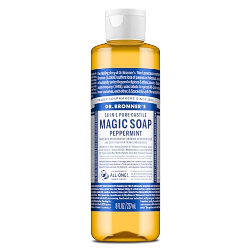 Dr. Bronner's Pure-Castile Magic Liquid Soap (Peppermint, 8 Ounce)- Made with Organic Oils, 18-in1 Uses: Face, Hair, Hand & Body Soap, Laundry, Pets- Concentrated, Vegan, Non-GMO - Image 3