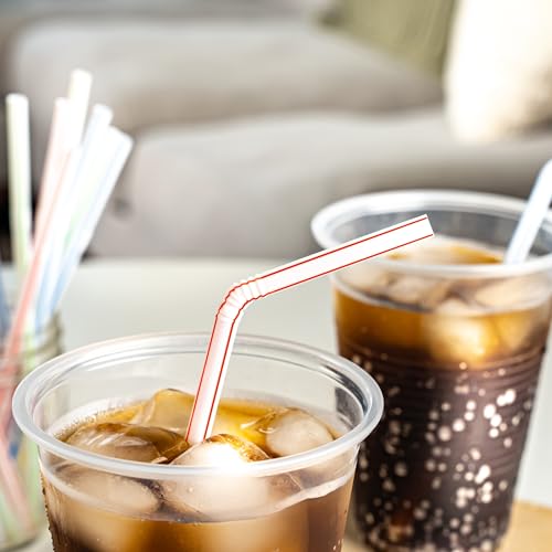 Amazon Basics Disposable Striped Plastic Flex Straws, 7.5" Long, Assorted Colors, 100 Count, Large Pack - Image 8