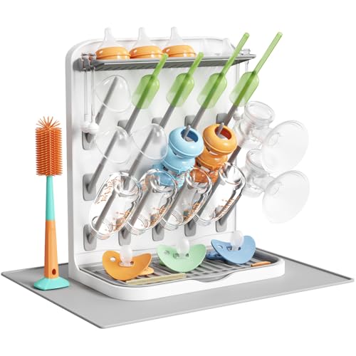 Lifewit Large Baby Bottle Drying Rack with Drain Mat, 15 Hooks Vertical Rack Dryer with Removable Pacifiers Box, Drip Tray, Space Saving Countertop Holder Organizer for Weighted Straws, Pump Parts - Image 3