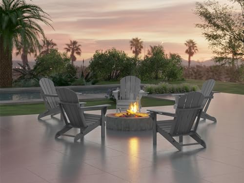 Ciokea Folding Adirondack Chair Wood Texture, Patio Chair Weather Resistant, Plastic Fire Pit Chair with Cup Holder, for Lawn Outdoor Porch Garden Backyard Deck (Grey) - Image 8