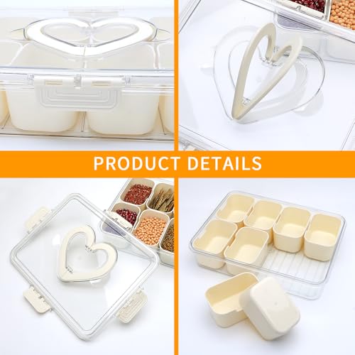 Divided Serving Tray with Lid and Handle,Snackle Box Containers with 8 Compartment,Portable Snack Serving Platters Reusable Storae Organizer for Fruits,Nuts,Candy,Party,Picnic,Veggies - Image 5
