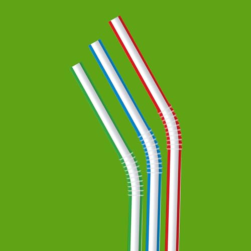 Amazon Basics Disposable Striped Plastic Flex Straws, 7.5" Long, Assorted Colors, 100 Count, Large Pack - Image 4