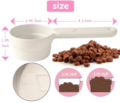 Dog Cat Food Scoop - Pet Food Scoop Dog Food Measuring Cup 1/2 1/4 Cup, Comfortable Long Handle for Easy to Scoop Food, White 1/2 Cup - Image 4