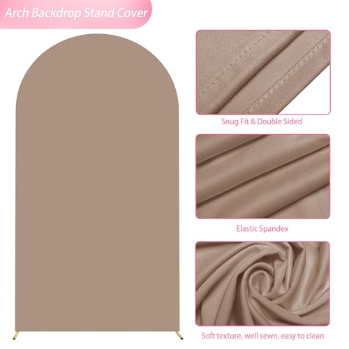Wokceer 7.2FT Wedding Arch Cover Spandex Fitted Wedding Arch Stand Covers Round Top Nude Brown Chiara Arch Backdrop Cover for Birthday Party Ceremony Banquet Decoration - Image 7