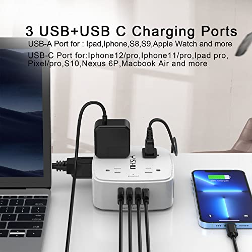 6 Ft Surge Protector Power Strip - 8 Widely Outlets with 4 USB Ports, 3 Side Outlet Extender with 6 Feet Extension Cord, Flat Plug, Wall Mount, Desk USB Charging Station, ETL,White - Image 7