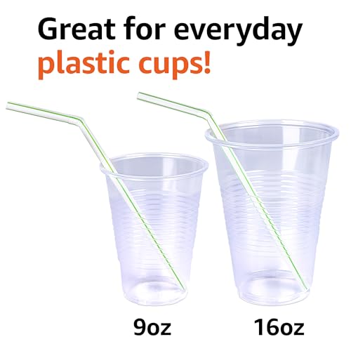 Amazon Basics Disposable Striped Plastic Flex Straws, 7.5" Long, Assorted Colors, 100 Count, Large Pack - Image 6