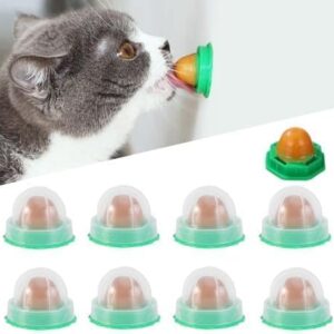 Veemoon 9pcs Catnip Candy Toys Ball, Wall Cat Lickable Lollipop Snacks Edible Cat Energy Balls Kitten Toy Nutrition Solid Snacks Safe Healthy Kitten Chew Supply Licking Sugar
