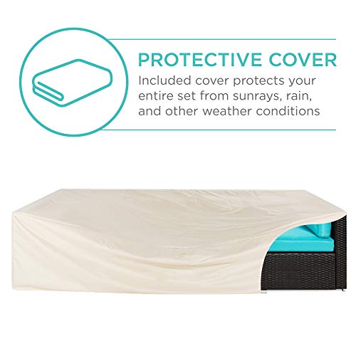 Best Choice Products 7-Piece Modular Outdoor Sectional Wicker Patio Conversation Set w/ 2 Pillows, Coffee Table, Cover Included - Black/Teal - Image 6