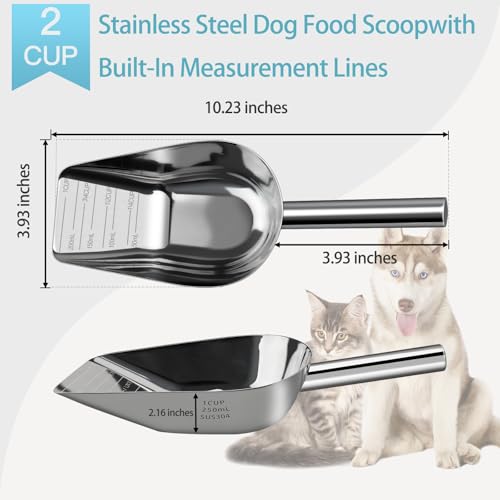 Dog-Cat Food Scoop 1 Cup – Thickened 304 Stainless Steel Pet Food Scoop with Long Handle, Precision Scale, Easy to Clean, Suitable for Wet Dry Food - Image 4