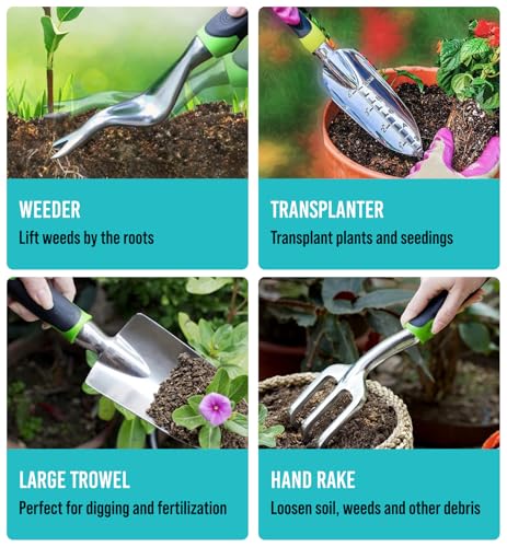 GROWIT Heavy Duty Gardening Tools - 22-Piece Gardening Gifts for Women, Men, Mom, Dad - Durable, Ergonomic Garden Tools Set - Image 5