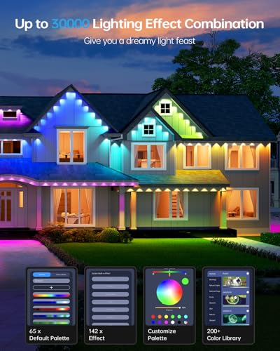 ASAHOM Permanent Outdoor Light Pro S108B, 100FT with 72 RGBCW 70lm LED, WLED Integration, AI Lighting, 30000 Lighting Effect Combination, IP67 Waterproof for Halloween Christmas and Daily Decor, Black - Image 7