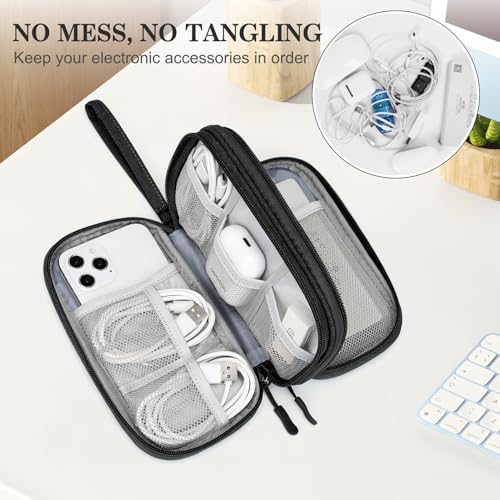 FYY Travel Cable Organizer Pouch Electronic Accessories Carry Case Portable Waterproof Double Layers All-in-One Storage Bag for Cord, Charger, Phone, Earphone Black - Image 7