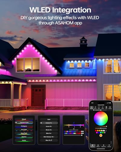 ASAHOM Permanent Outdoor Light Pro S108B, 100FT with 72 RGBCW 70lm LED, WLED Integration, AI Lighting, 30000 Lighting Effect Combination, IP67 Waterproof for Halloween Christmas and Daily Decor, Black - Image 8