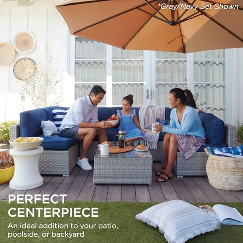 Best Choice Products 7-Piece Modular Outdoor Sectional Wicker Patio Conversation Set w/ 2 Pillows, Coffee Table, Cover Included - Black/Teal - Image 8