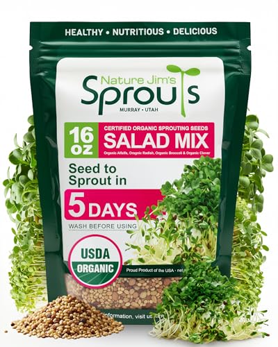 Nature Jims Sprouts Organic Salad Mix – Non-GMO Microgreen Seeds for Growing – Healthy Broccoli, Alfalfa, Radish & Clover Sprouting Variety Blend – Microgreens & Sprouts Seeds for Home Gardening – 1lb - Image 3