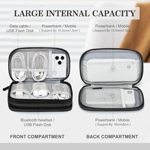 FYY Travel Cable Organizer Pouch Electronic Accessories Carry Case Portable Waterproof Double Layers All-in-One Storage Bag for Cord, Charger, Phone, Earphone Black - Image 5