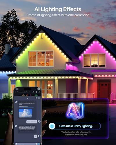 ASAHOM Permanent Outdoor Light Pro S108B, 100FT with 72 RGBCW 70lm LED, WLED Integration, AI Lighting, 30000 Lighting Effect Combination, IP67 Waterproof for Halloween Christmas and Daily Decor, Black - Image 6