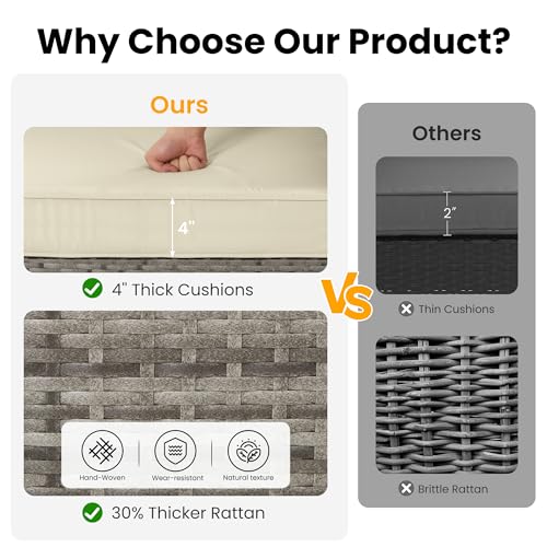 7-Piece Modular Patio Furniture Set, Wicker Outdoor Sectional Sofa with Cushions and Coffee Table, All Weather Patio Conversation Sets for Porch Balcony Backyard, Beige - Image 4