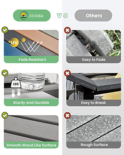 Ciokea Folding Adirondack Chair Wood Texture, Patio Chair Weather Resistant, Plastic Fire Pit Chair with Cup Holder, for Lawn Outdoor Porch Garden Backyard Deck (Grey) - Image 6