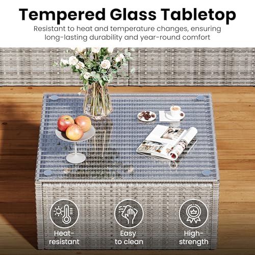 7-Piece Modular Patio Furniture Set, Wicker Outdoor Sectional Sofa with Cushions and Coffee Table, All Weather Patio Conversation Sets for Porch Balcony Backyard, Beige - Image 8