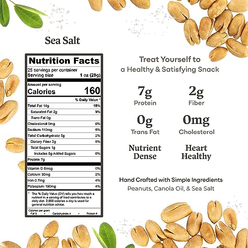 Belmont Peanuts Gourmet Sea-Salted Virginia Peanuts, 25 oz (1 Pack) – Only 3 Simple Ingredients, No Preservatives, 7g Protein – A Premium, Salty, Crunchy, Hand Seasoned Snack - Image 4