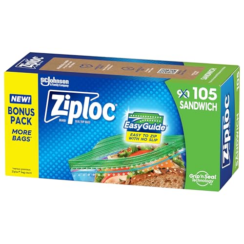 Ziploc Sandwich and Snack Bags with EasyGuide Texture, Plastic Storage Bags with Grip 'n Seal Technology, 105 Bags Total - Image 3