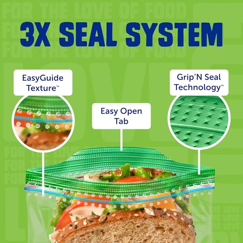 Ziploc Sandwich and Snack Bags with EasyGuide Texture, Plastic Storage Bags with Grip 'n Seal Technology, 105 Bags Total - Image 4