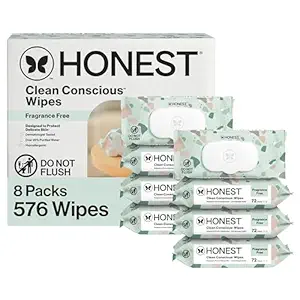 The Honest Company Clean Conscious Multi-Use Wipes, Unscented Hypoallergenic Baby Wipes for Sensitive Skin, 99% Water Plant-Based Compostable Wipes, Geo Mood, 576 Count