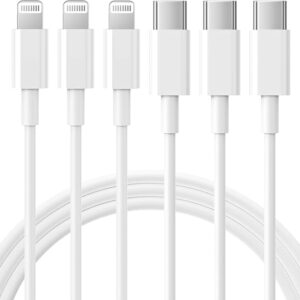 RCTech USB C to Lightning Cable 3Pack 6FT [MFi Certified] iPhone Fast Charger Cable USB-C Power Delivery Charging Cord for iPhone 14/13/12/11/XS/XR/X/8/iPad, White