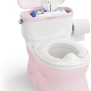 2-in-1 Toddler Potty Training Toilet - with Detachable Training Seat, Realistic Flushing Sound for Boys & Girls Ages 1-3 with Wipes Storage, Toilet Paper Holder