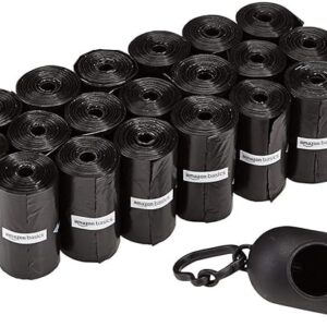 Amazon Basics Dog Poop Bags with Dispenser, 300 Count, Enhanced for Guaranteed Leakproof, Unscented, Includes Leash Clip