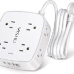 6 Ft Surge Protector Power Strip - 8 Widely Outlets with 4 USB Ports, 3 Side Outlet Extender with 6 Feet Extension Cord, Flat Plug, Wall Mount, Desk USB Charging Station, ETL,White