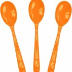 SietDESEO 25 PCS Orange Plastic Spoons Disposable Utensils Heavy Duty Orange Spoons Disposable Cutlery for Birthday Wedding Baby Shower Bridal Shower Plastic Silverware