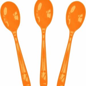 SietDESEO 25 PCS Orange Plastic Spoons Disposable Utensils Heavy Duty Orange Spoons Disposable Cutlery for Birthday Wedding Baby Shower Bridal Shower Plastic Silverware