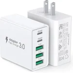 [2-Pack] USB C Wall Charger, 50W 5-Port PD Fast USB C Charging Block,2USB C+3USB A Multiport Plug,Type C Power Adapter Brick Cube for iPhone 16/15/14/13/12/Pro Max/XS,iPad,for Switch,Samsung,Ultra 2