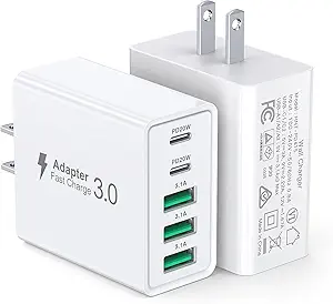 [2-Pack] USB C Wall Charger, 50W 5-Port PD Fast USB C Charging Block,2USB C+3USB A Multiport Plug,Type C Power Adapter Brick Cube for iPhone 16/15/14/13/12/Pro Max/XS,iPad,for Switch,Samsung,Ultra 2