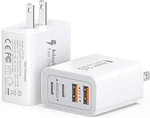 40W USB C Charger Block, 2-Pack 4-Port Type C Fast Charging Brick Dual PD&QC Wall Plug Adapter Compatible for iPhone 16/15/15 Pro/ 15 Pro Max/14/13/12, iPad, Airpods, iwatch, Samsung Galaxy