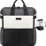 LOVEVOOK Laptop Backpack for Women, 15.6 Inch Teacher Backpack for Work Travel for School College Bookbag for Teen Girls Waterproof Computer Bag Purse Nurse Business, Black-Beige-Grey