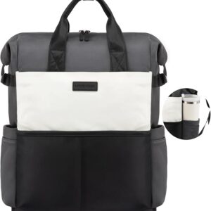 LOVEVOOK Laptop Backpack for Women, 15.6 Inch Teacher Backpack for Work Travel for School College Bookbag for Teen Girls Waterproof Computer Bag Purse Nurse Business, Black-Beige-Grey