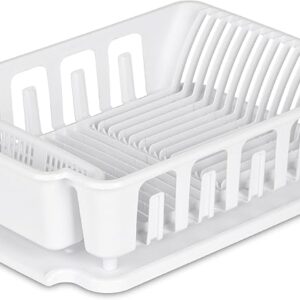 STERILITE 2-Piece Large Sink Set Dish Rack Drainer, White (18 L x 13 3/4" W x 5 1/2" H), 3/4" L x 3/4" W x