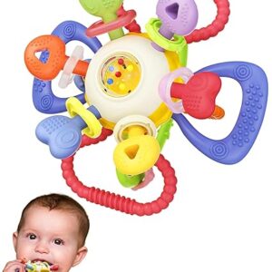 Baby Montessori Sensory Teething Toy – Safe, Multi-Functional BPA-Free Silicone Teether Toy for Babies 0-12 Months – Vibrant Rattle for Teething Relief & Fun Play – Perfect Baby Toys for Boys & Girls