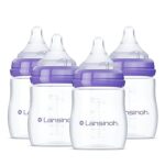 Lansinoh Anti-Colic Baby Bottles for Breastfeeding Babies, 5 Ounces, 4 Count, Includes 4 Slow Flow Nipples, Size S