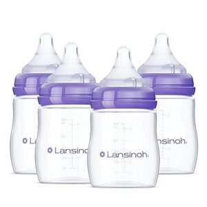 Lansinoh Anti-Colic Baby Bottles for Breastfeeding Babies, 5 Ounces, 4 Count, Includes 4 Slow Flow Nipples, Size S