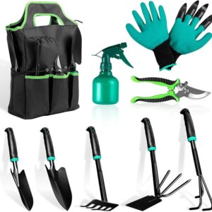 9 PCS Garden Tool Set Kids Gardening Tool Kit for Digging, Planting and Pruning, Gardening Hand Tools with Storage Bag, Ideal Garden Gifts for Men, Women and Any Gardener