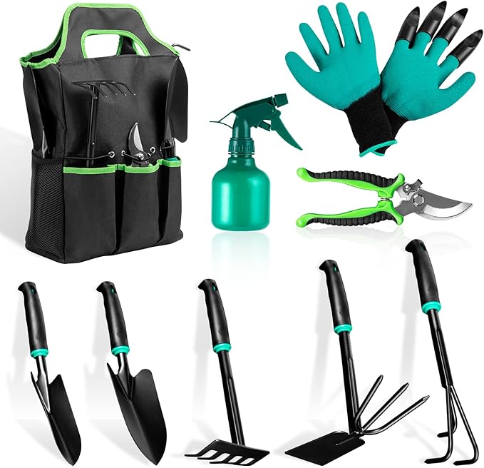 9 PCS Garden Tool Set Kids Gardening Tool Kit for Digging, Planting and Pruning, Gardening Hand Tools with Storage Bag, Ideal Garden Gifts for Men, Women and Any Gardener